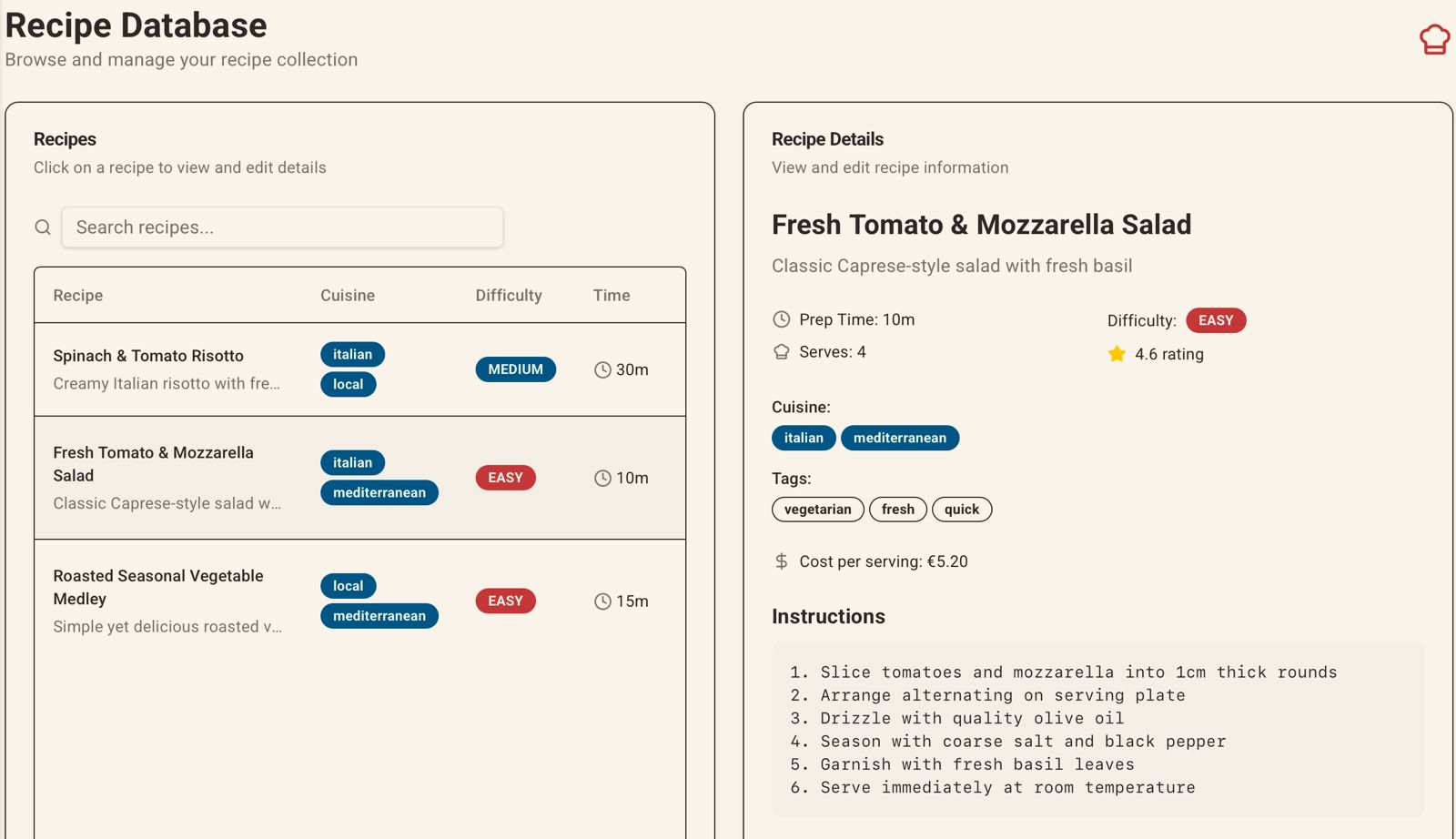 Automatische Optimierung - Recipe Database Interface